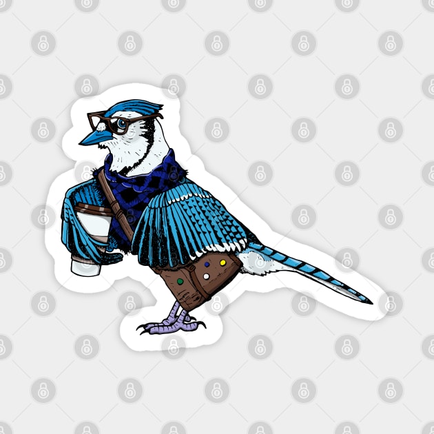 Hipster Blue Jay Magnet by deancoledesign