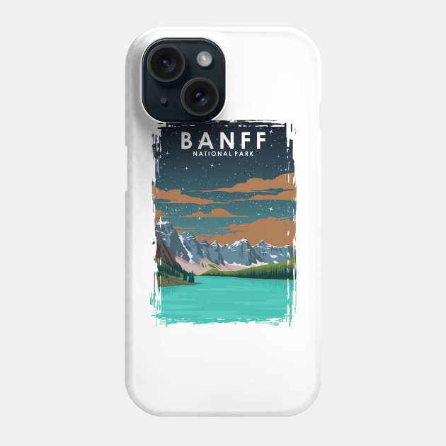 Banff National Park Vintage Minimal Retro Travel Poster at Night Phone Case by jornvanhezik