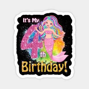 Kids 4 Year Old (It'S My 4Th Birthday) Mermaid Outfit Magnet