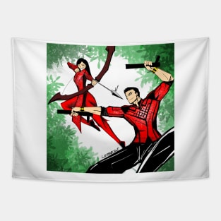 martial artist the arrow and the dragon ecopop asian art Tapestry