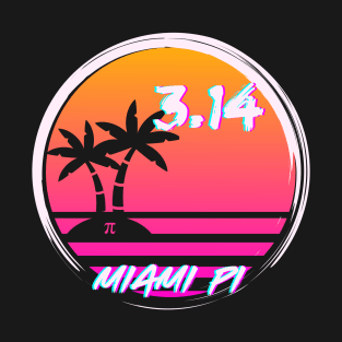 Pi Vaporwave Sunset 80s Pink and Orange 3.14 Miami Pi T-Shirt