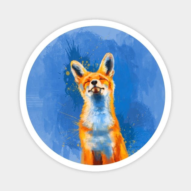 Happy Fox - blue fox illustration Magnet by Flo Art Studio