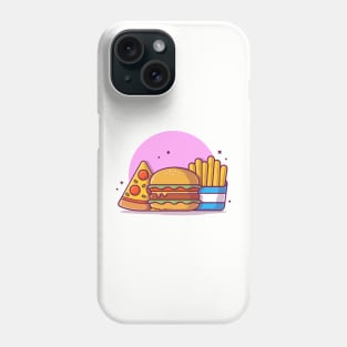 Burger with Slice of Pizza and French Fries Cartoon Vector Icon Illustration Phone Case