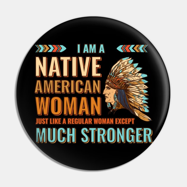 Native American Woman wearing Indian Chief feather tribal headdress Cherokee Pride Pin by Irene Koh Studio