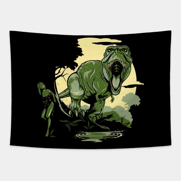 Tyrannosaurus Rex Chasing Tapestry by WorldDinosaurs