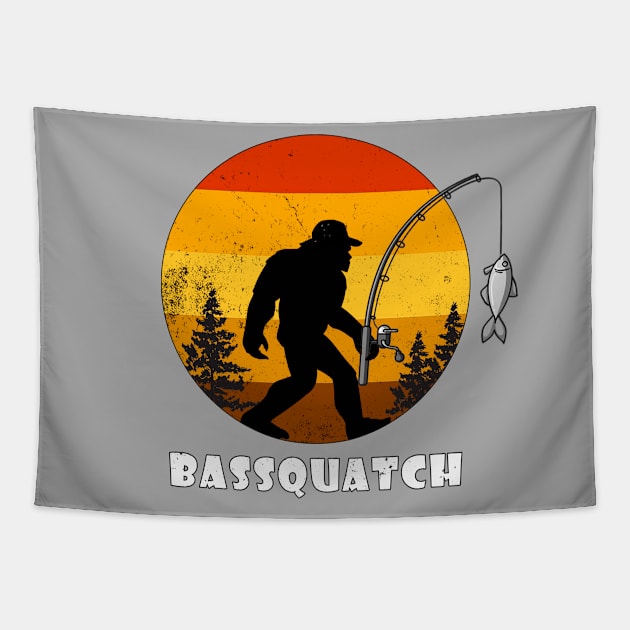 Bassquatch Funny Fishing Sasquatch Bigfoot Retro Tapestry by Jose Luiz Filho