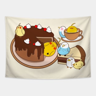 Cute birds with cake Tapestry