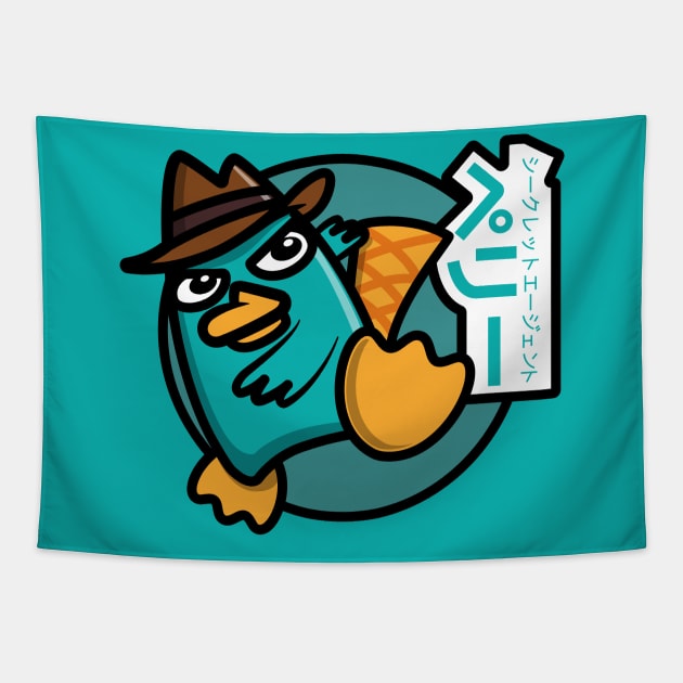 Perry - Kawaii Style (Color - Teal) Tapestry by jepegdesign