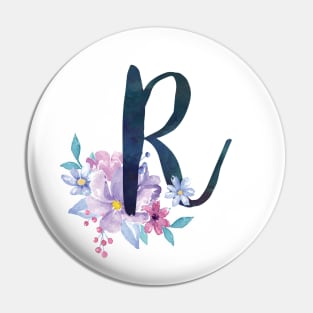 Floral Monogram R Pretty Lilac Bouquet Pin