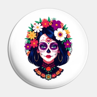 Floral Day of the Dead Girl Pin