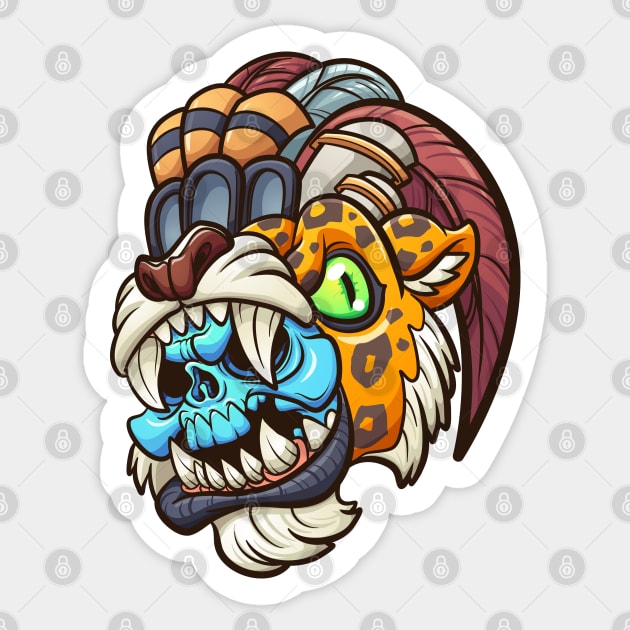 Mayan Jaguar Warrior Skull design' Sticker