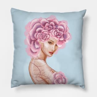 Pretty young girl with flowers in hair. Pillow