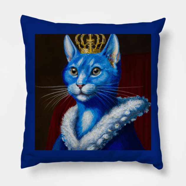 Royal Blue Cat Wearing Crown Pillow by Star Scrunch