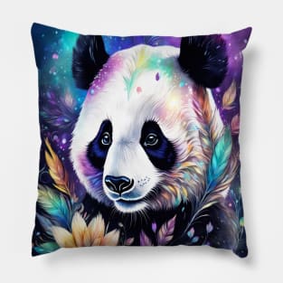 Fantasy, Watercolor, Panda Bear With Flowers and Butterflies Pillow