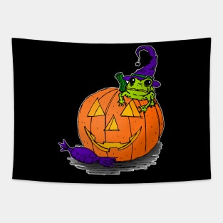 Witch Frog on a Jack O Lantern Tapestry