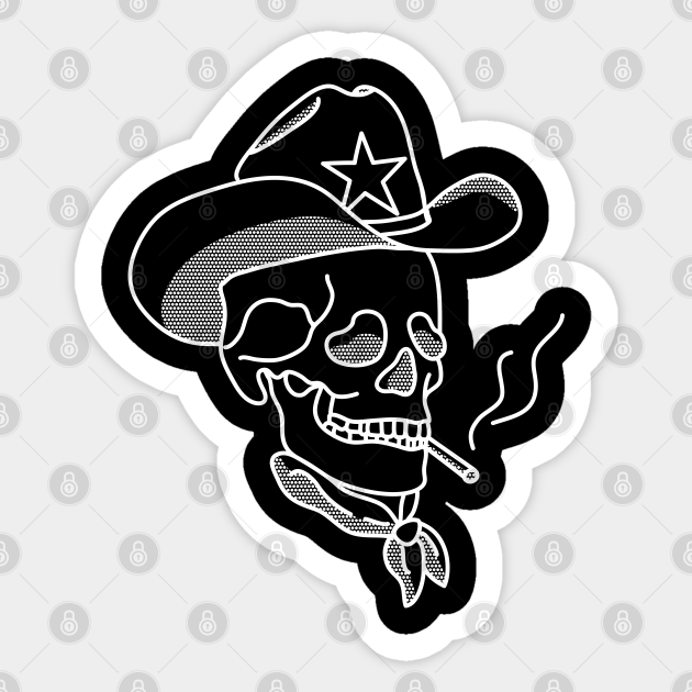 Western Cowboy Hat Skull Smoking - Cowboy Hat - Sticker | TeePublic