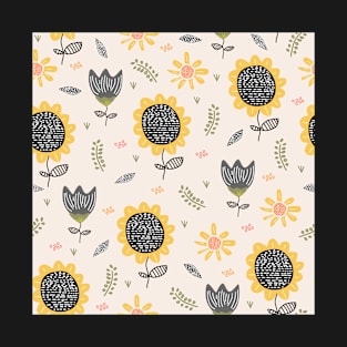 Sunflower Pattern Drawing T-Shirt