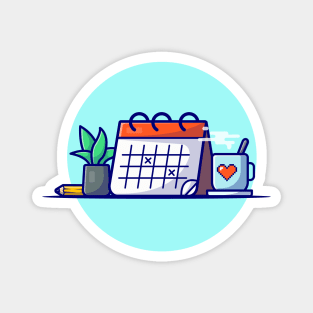 Calendar With Coffee, Plant And Pencil Magnet