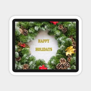 Christmas Wreath with Happy Holidays Magnet