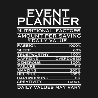 Event Planner Nutritional Factors Black T-Shirt