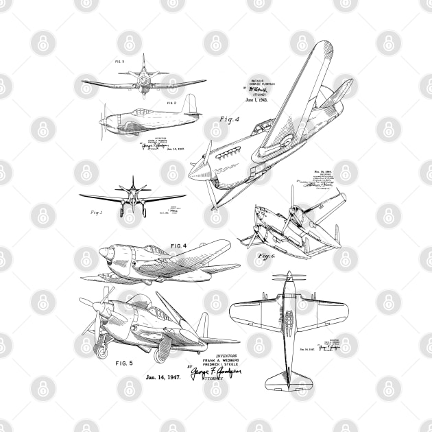 Airplane Designs 1940s Patent Prints by MadebyDesign
