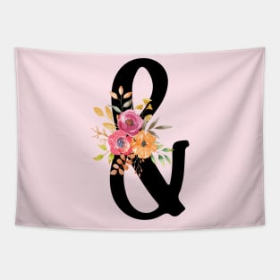 Ampersand "&" With Watercolor Floral Wreath Tapestry