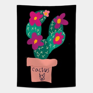 Potted cactus with flowers child's illustration Tapestry