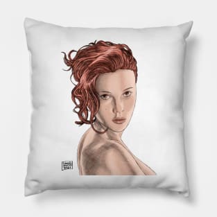 Scarlett Johansson sketch style with color Pillow