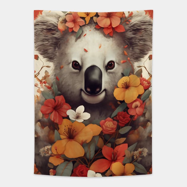 Koala and Flowers Tapestry by DavidLoblaw