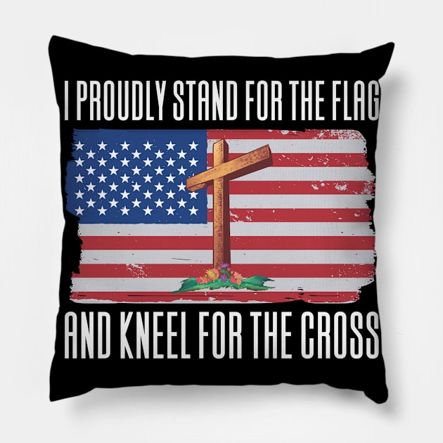 USA Flag Christian Cross Pillow by Aajos