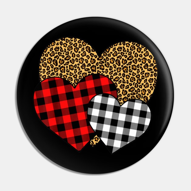 Buffalo Red Black Plaid And Leopard Hearts Valentine Day Pin by Manonee