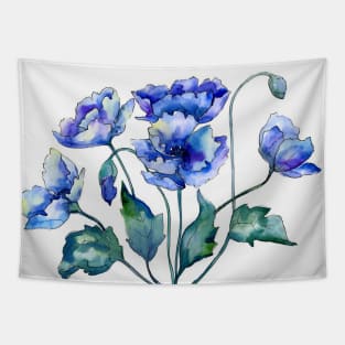 Blue poppies floral pattern Tapestry