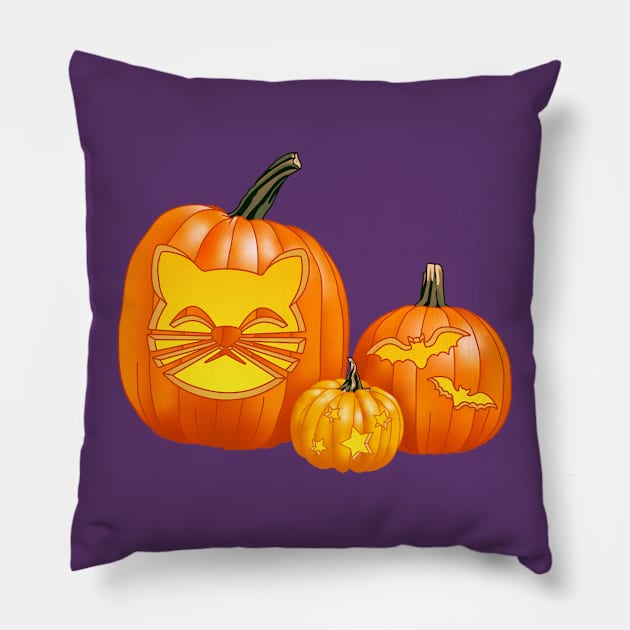 Spooky Jack-O-Lantern Trio (Purple) Pillow by ziafrazier