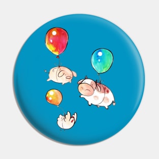 Watercolor Balloon Cow, Pig and Chicken Pin