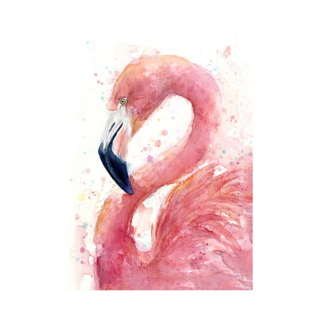 Pink Flamingo Watercolor by Olechka