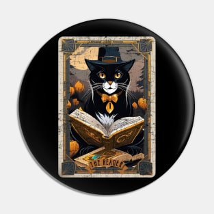 The Reader Retro Black Cat Halloween Tarot Card Pin