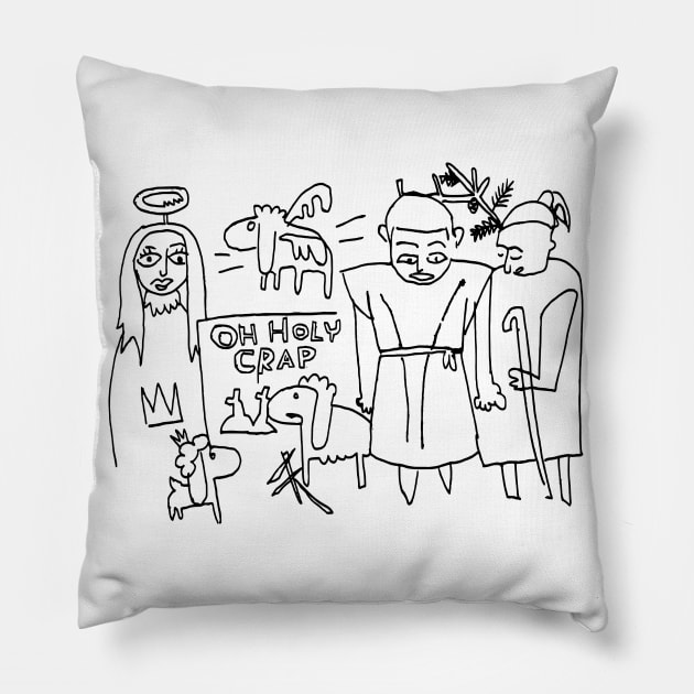 Ugly Christmas Oh Holy Crap Line Art Pillow by badlydrawnbabe