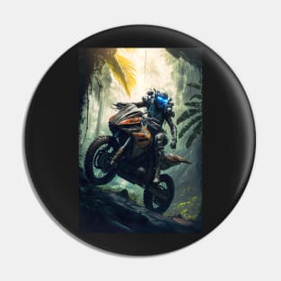 Alien riding a dirt bike in the jungle Pin