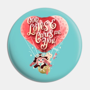 God Loves and Cares for You: Love Hot Air Balloon Pin