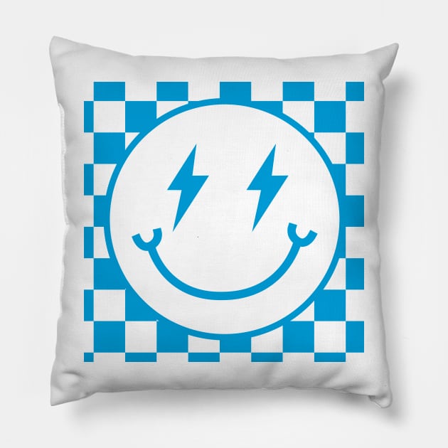 Another Cyan Electric Smiley Face Pillow by Taylor Thompson Art