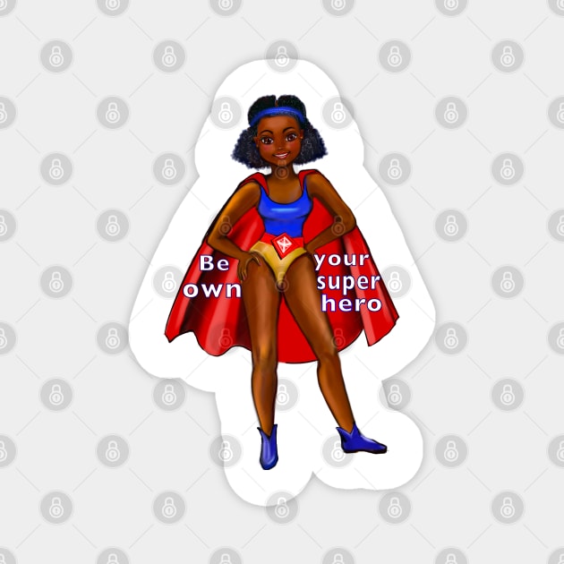 Be your own superhero 2 - Black anime superhero girl with red cape ! beautiful  black girl with Afro hair, brown eyes, Cherry pink lips and dark brown skin. Hair love ! Magnet by Artonmytee