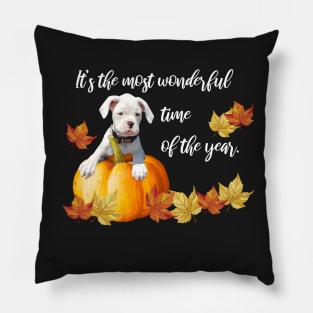 Fall Leaves, Halloween White Boxer Puppy Pillow