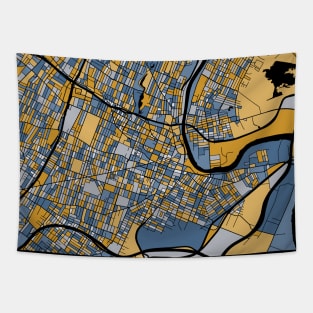 Newark Map Pattern in Blue & Gold Tapestry