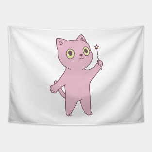 Cute pink cat illustration magic wand Tapestry