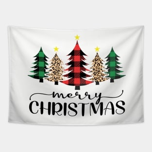 Merry Christmas Cheetah and Buffalo (Red & Green) Plaid Design Tapestry