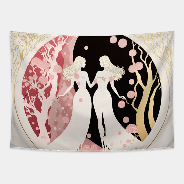 Lovers in the Woods - Two Women in a Beautiful Forest Landscape Tapestry by JensenArtCo