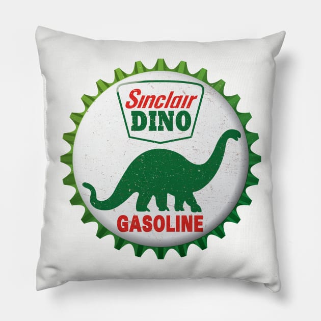 Sinclair Dino Gasoline Bottle Cap Retro T-Shirt Pillow by funkymonkeytees