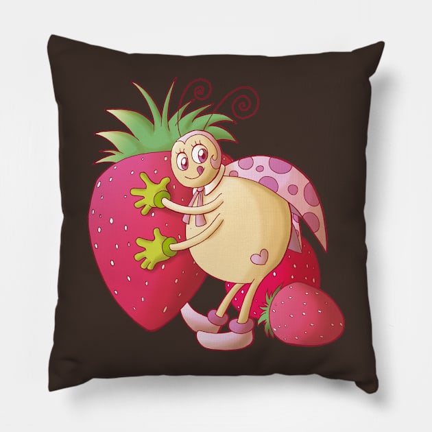 Ladybug with strawberries Pillow by Adamis