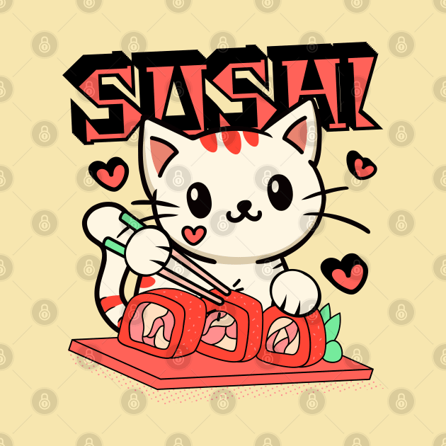 Cat Eating Sushi by Indieteesandmerch