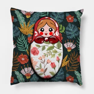 Russian doll with blue flowers pattern Pillow